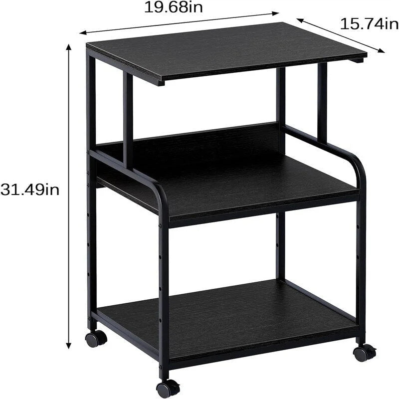 3-Tier Rolling Printer Stand with Adjustable Storage Shelves Metal Frame