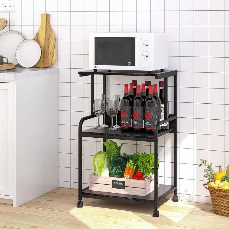 3-Tier Rolling Printer Stand with Adjustable Storage Shelves Metal Frame