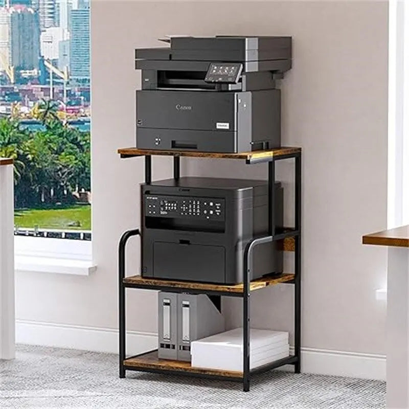 3-Tier Rolling Printer Stand with Adjustable Storage Shelves Metal Frame