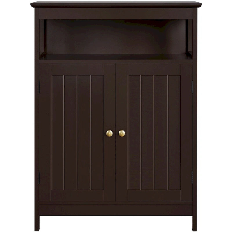 White Freestanding Bathroom Floor Storage Cabinet with Adjustable Shelf Open Compartment