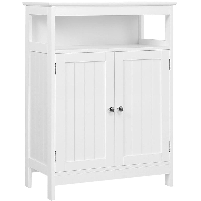 White Freestanding Bathroom Floor Storage Cabinet with Adjustable Shelf Open Compartment