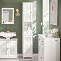 Tall Bathroom Storage Cabinet with Louvered Doors, Drawer and Open Shelf, White