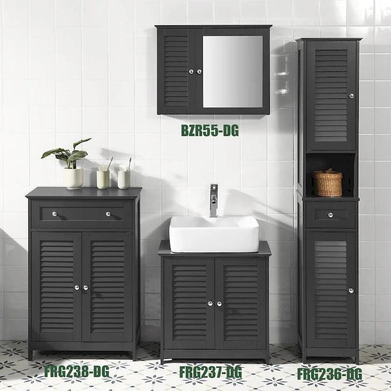 Tall Bathroom Storage Cabinet with Louvered Doors, Drawer and Open Shelf, White