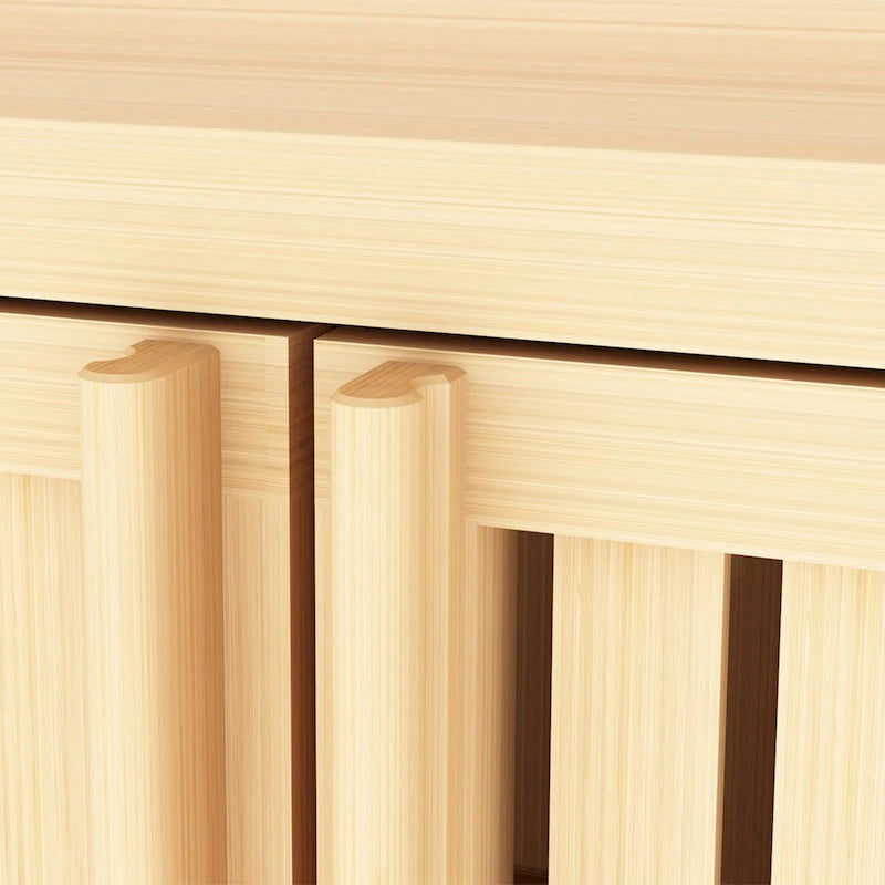 Natural Wood Double Door Storage Cabinet with Open Shelf Natural Finish