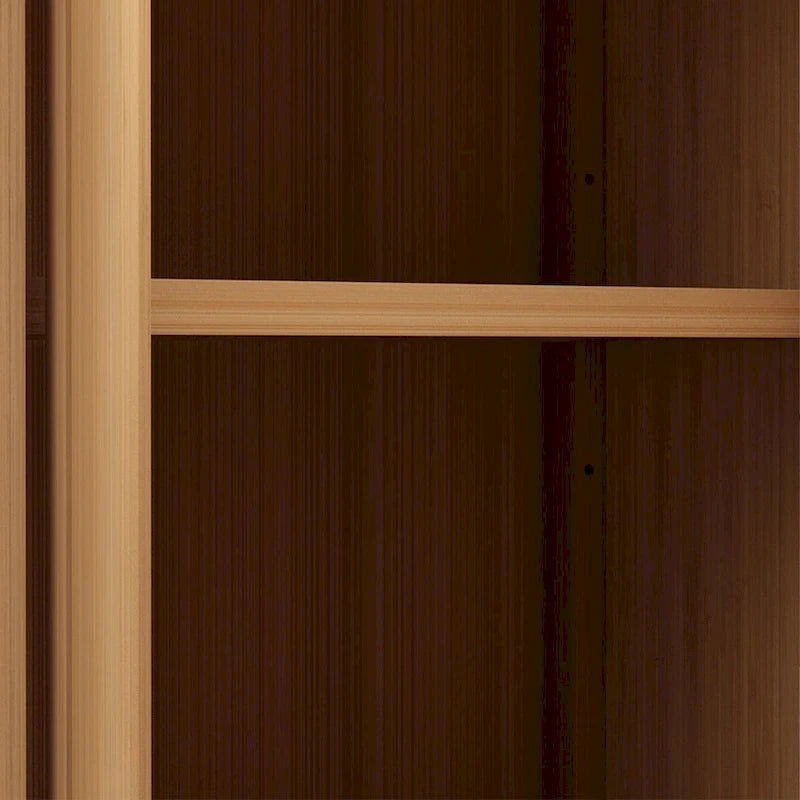 Natural Wood Double Door Storage Cabinet with Open Shelf Natural Finish