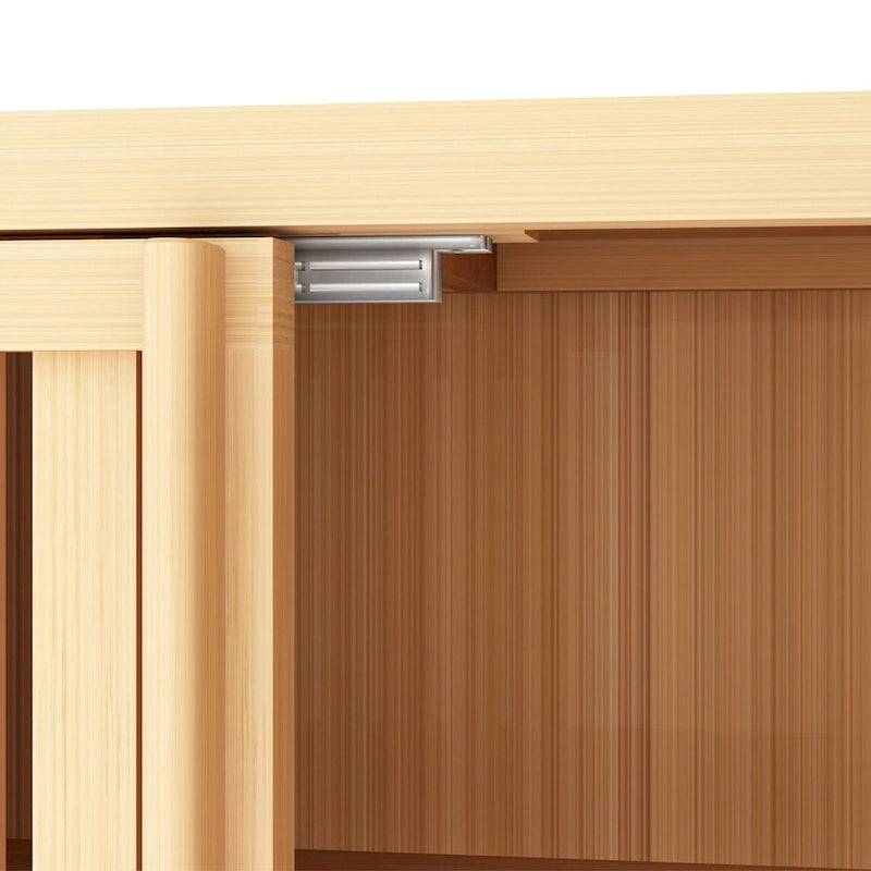 Natural Wood Double Door Storage Cabinet with Open Shelf Natural Finish