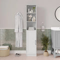 Tall Freestanding Linen Tower Cabinet with Open Shelves and Door, White/Gray