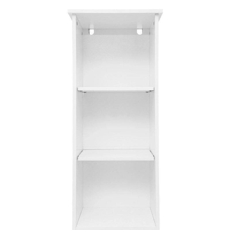 Tall Freestanding Linen Tower Cabinet with Open Shelves and Door, White/Gray