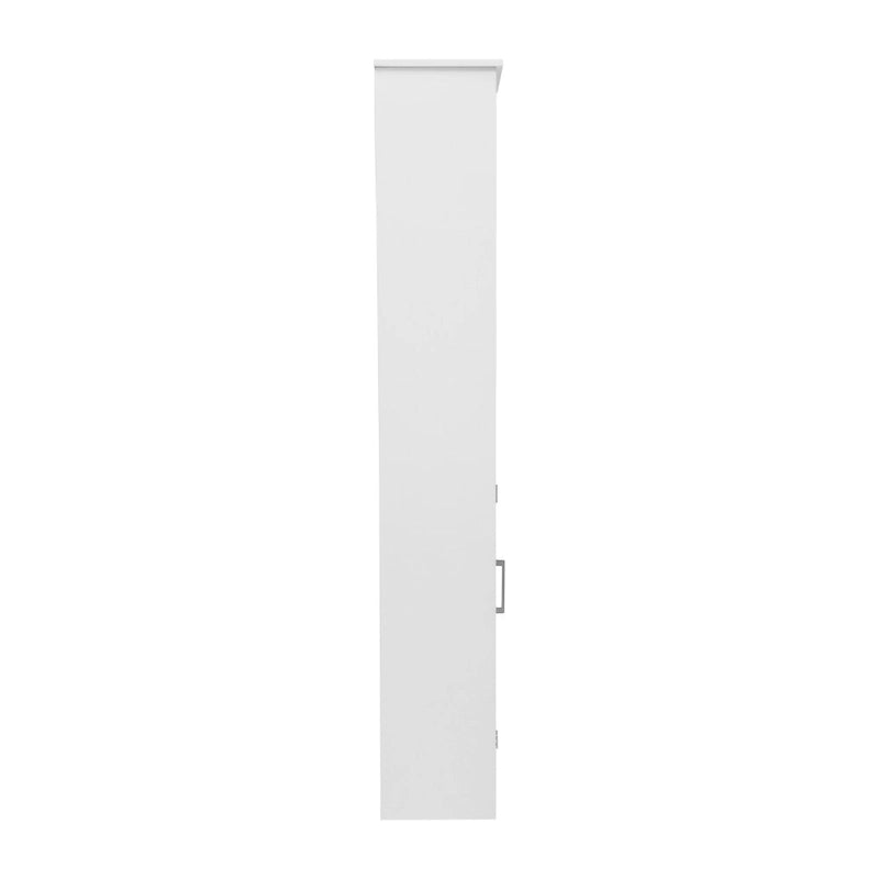 Tall Freestanding Linen Tower Cabinet with Open Shelves and Door, White/Gray