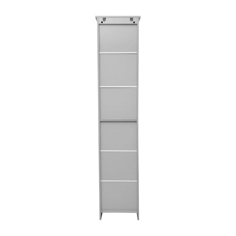 Tall Freestanding Linen Tower Cabinet with Open Shelves and Door, White/Gray