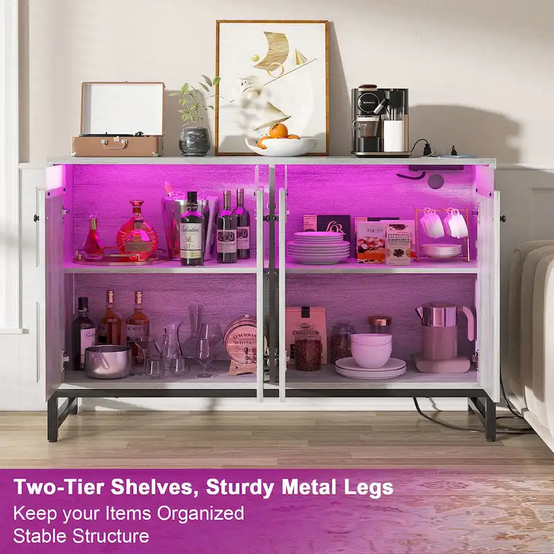 4-Door Sideboard Cabinet with LED Lighting and Power Outlets