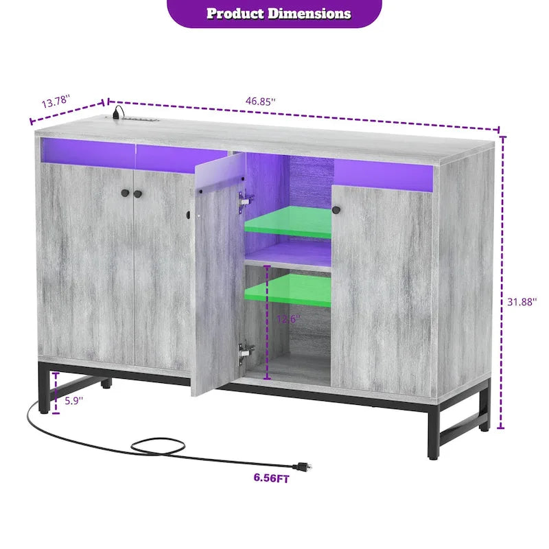 4-Door Sideboard Cabinet with LED Lighting and Power Outlets