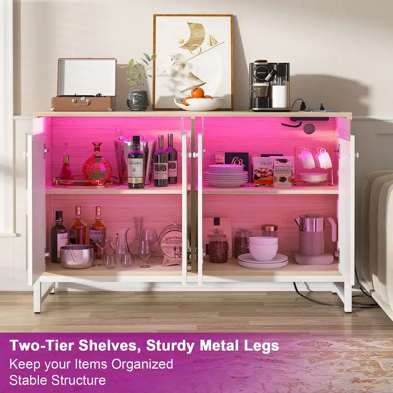 4-Door Sideboard Cabinet with LED Lighting and Power Outlets