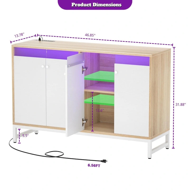 4-Door Sideboard Cabinet with LED Lighting and Power Outlets