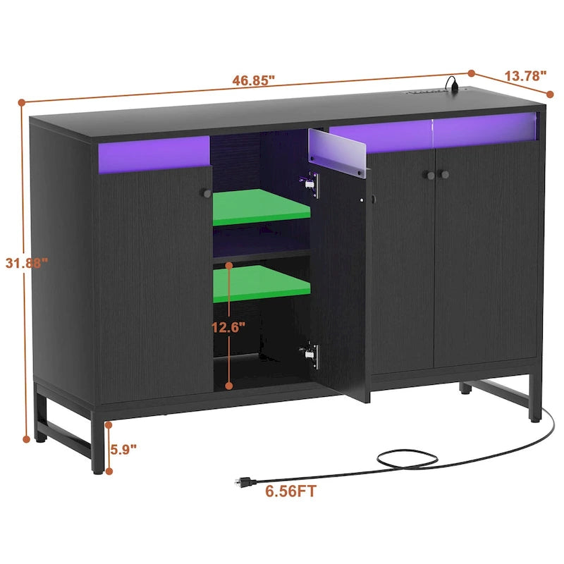 4-Door Sideboard Cabinet with LED Lighting and Power Outlets