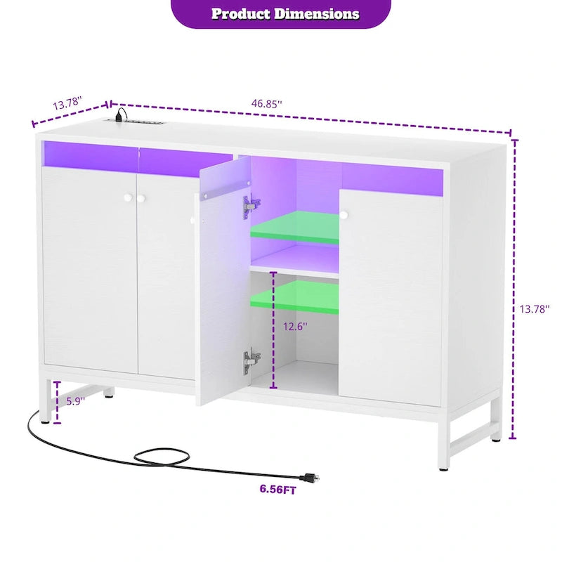 4-Door Sideboard Cabinet with LED Lighting and Power Outlets