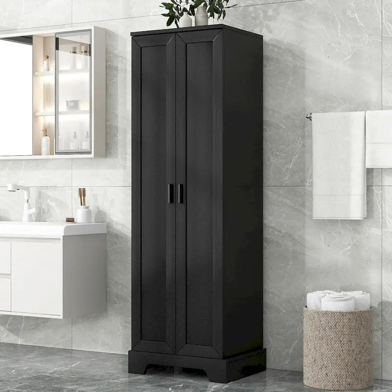 Versatile Two-Door Storage Cabinet with Adjustable Shelves, Black