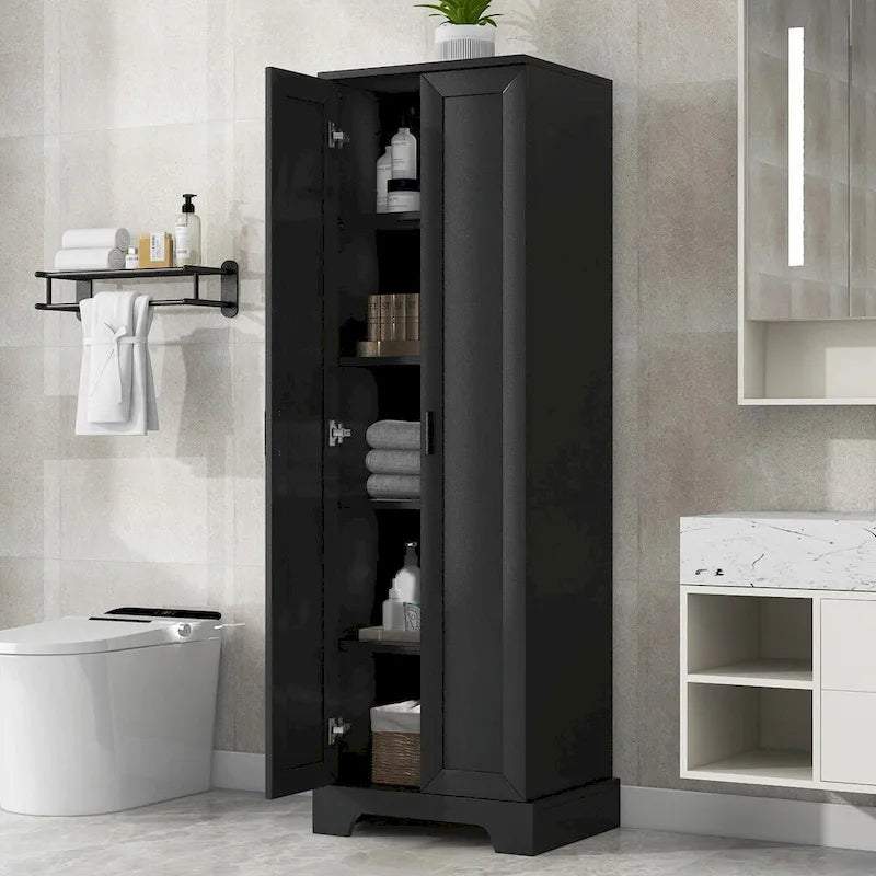 Versatile Two-Door Storage Cabinet with Adjustable Shelves, Black