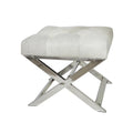 Tufted Leather Upholstered Accent Bench with Silver X-Base, Light Grey / Grey