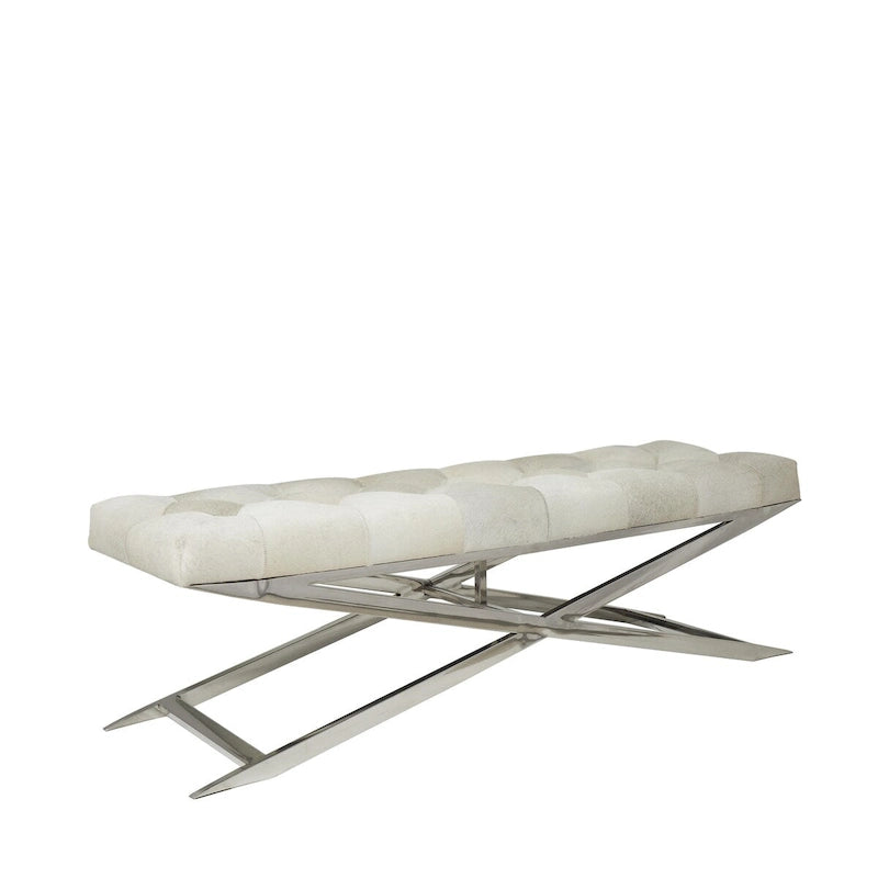 Banc d'appoint en cuir capitonné avec piètement en X argenté, Gris clair / Gris